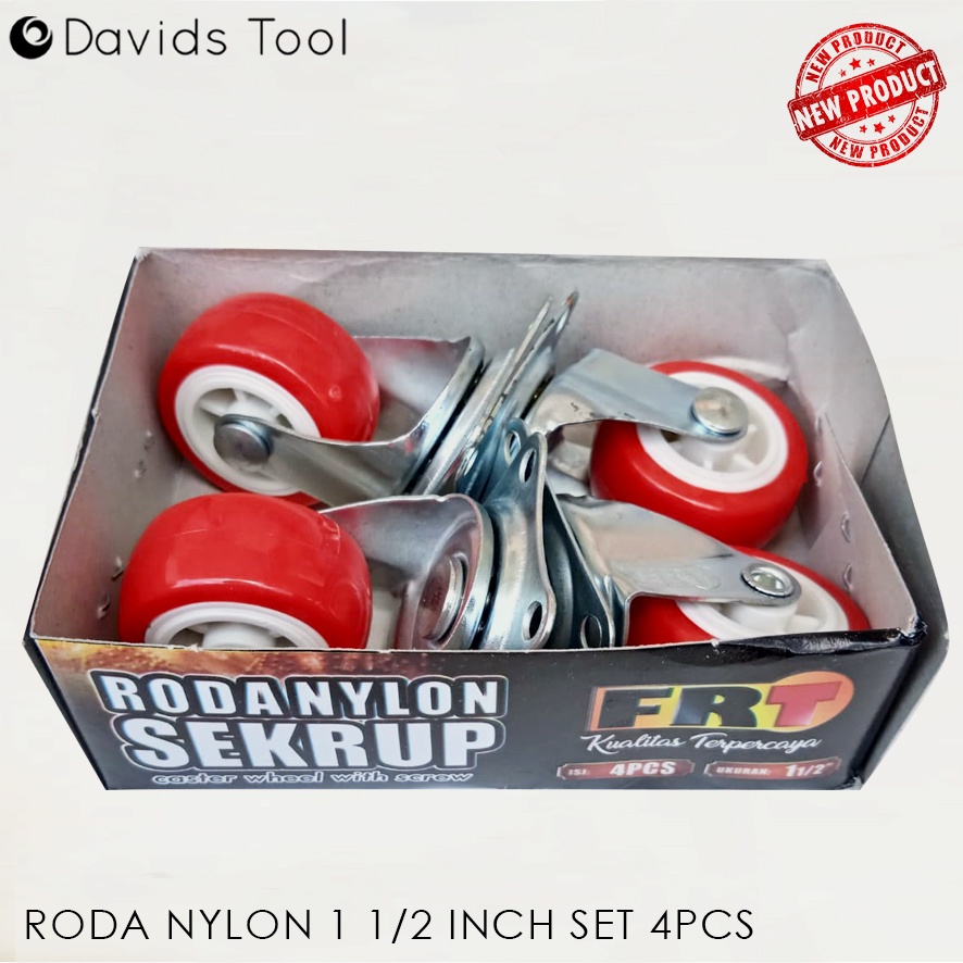 Roda Troli Kecil Koper Ban Pengganti Lemari Meja Karet Nilon 1 1/2 Inch Merah Set