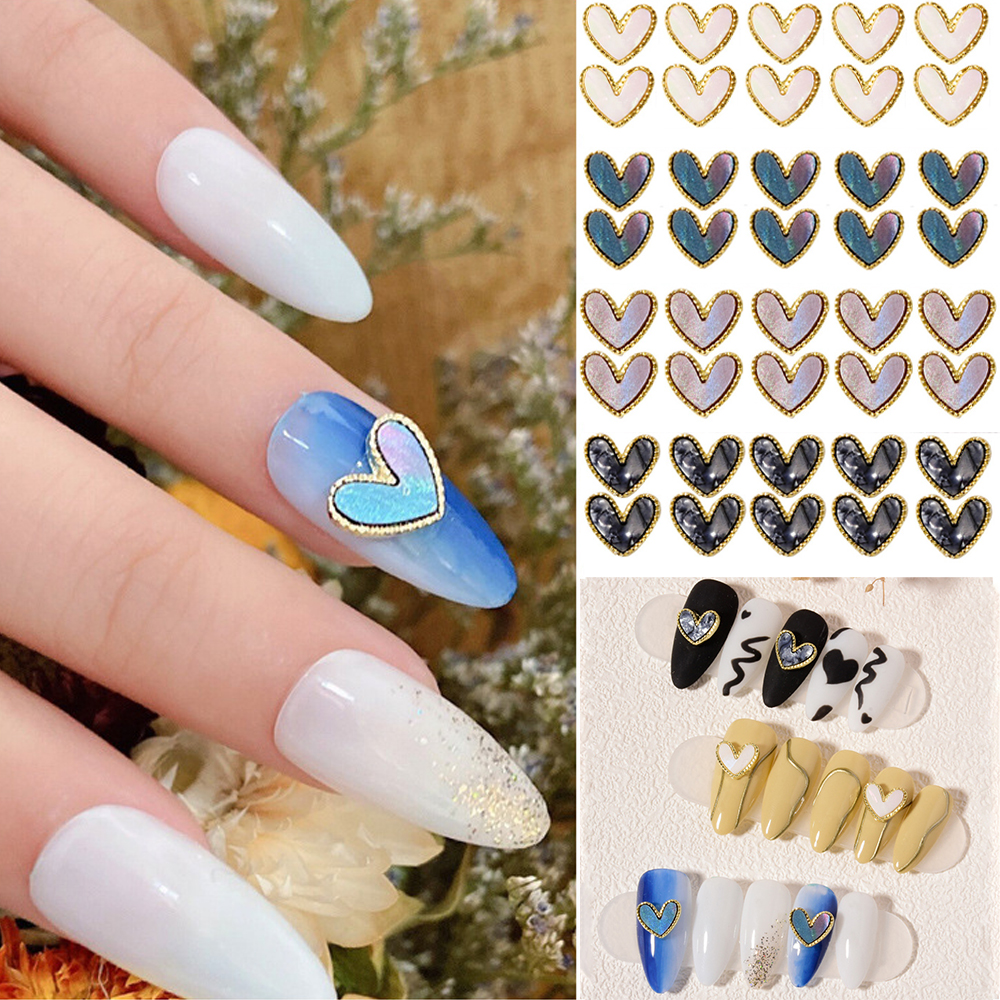 Mxbeauty 10pcs Ornamen Berlian Imitasi Bentuk Hati 3d Bahan Alloy Untuk Dekorasi Nail Art