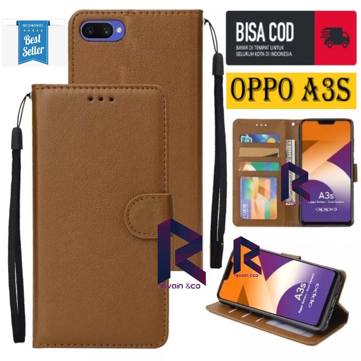 SARUNG KULIT OPPO A3S FLIP WALLET LEATHER KULIT PREMIUM SARUNG BUKA TUTUP FLIP CASE OPPO A3S