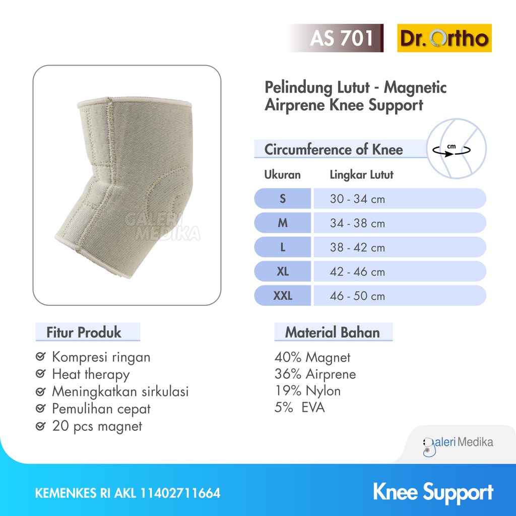 Dr. Ortho AS-701 - Deker Lutut / Magnetic Knee Support