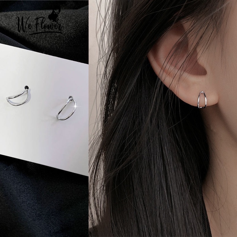 We Flower Anting Stud Kait Bentuk Bunga Geometris Model Hollow Bahan S925 Silver Untuk Wanita