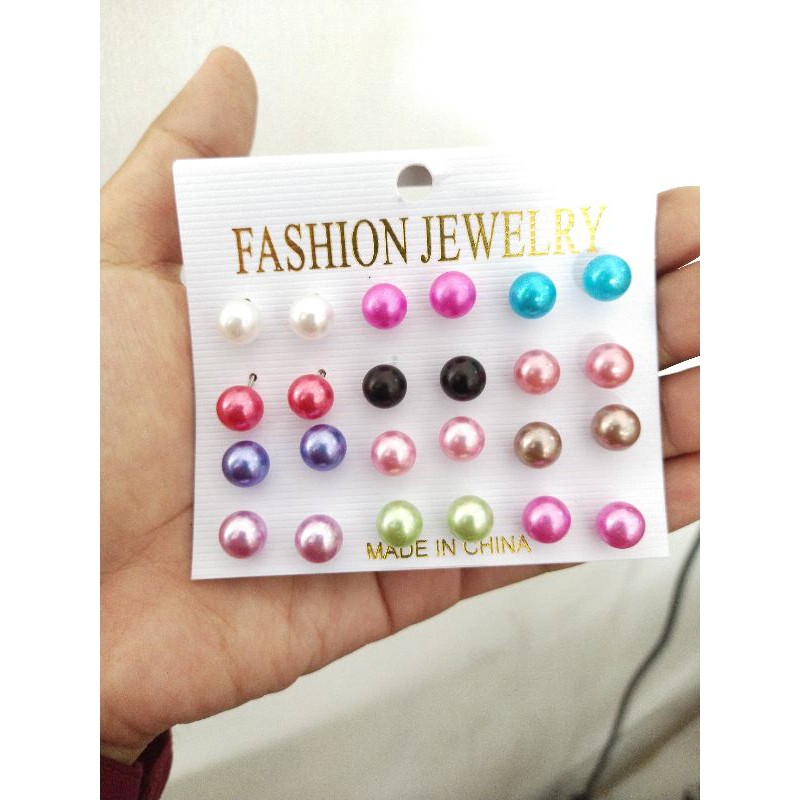 Anting Tusuk Mutiara Imitasi Putih Hitam Pink Titanium