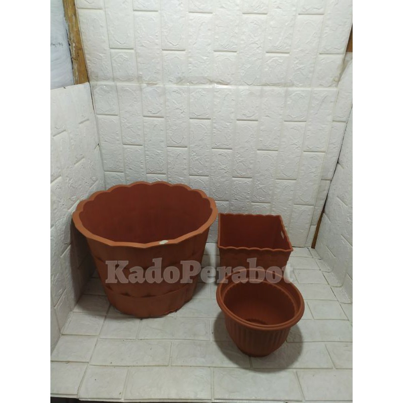 pot bunga cjp - pot bunga motif kayu - pot kembang coklat - pot bunga