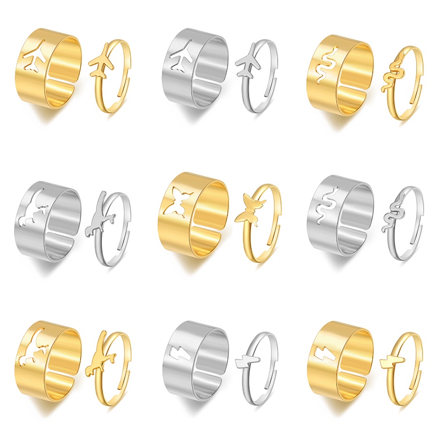 2pcs / Set Cincin Model Terbuka Dapat Disesuaikan Desain Kupu-Kupu Gaya Vintage Punk Untuk Unisex