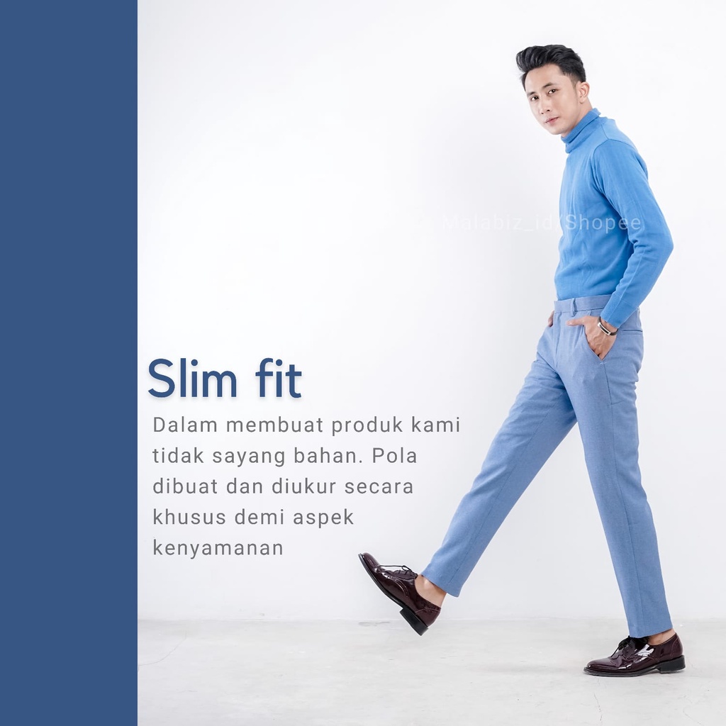 SEVEN SEAS - Celana Formal Modern Slim Fit Untuk Cassual dan Bisnis Warna Soft Blue