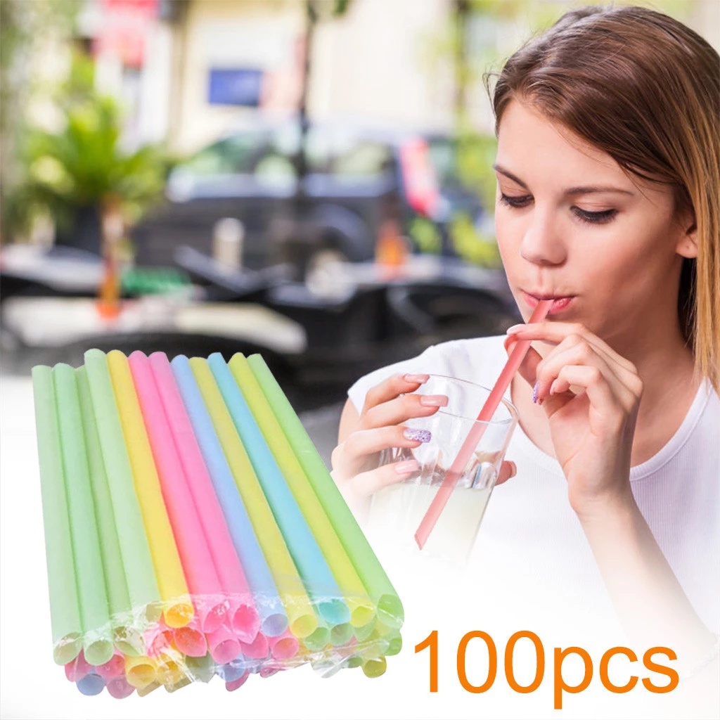 100pcs / Pak Sedotan Minum Susu / Teh Sekali Pakai Lebar 1.1cm Aneka Warna Boba