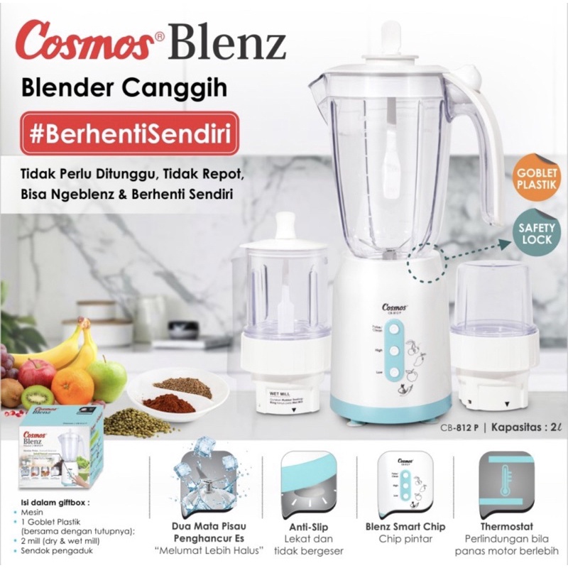 [ Cosmos ] Blender Plastik Cosmos CB 812 P Blenz Smart Chip1.5L LOW WATT!