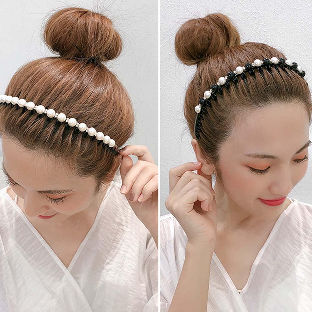 Needway Bando Mutiara Temperamen Bergigi Sederhana Non-slip Korea Berlian Imitasi Rambut Band