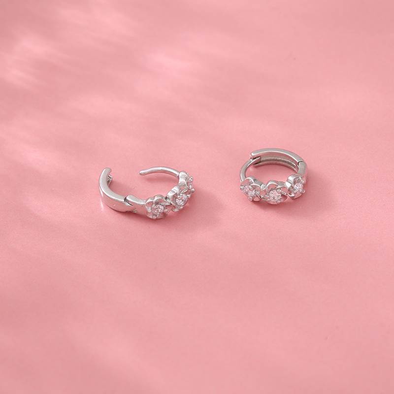 Roselife 1 Pasang Anting Bulat Sterling Silver 925 Hias Kristal / Zircon Gaya Simple Untuk Wanita