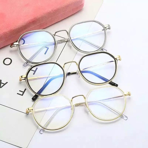 Kacamata Pria Wanita Fashion Retro Bahan Metal / Polygon Anti-Blue Light Sunglasses / Kaca mata Korea Import / TS-88