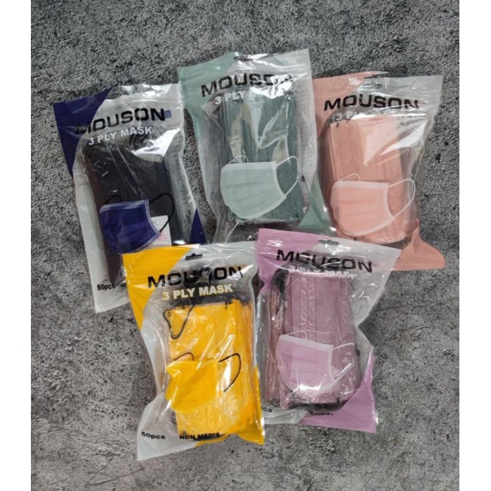 READY STOK 3 PLY EARLOOP MERK MOUSON EMBOSS, MOUSON NUDE UNGU PINK LADY ONECARE FACE MASK ISI 50 LBR