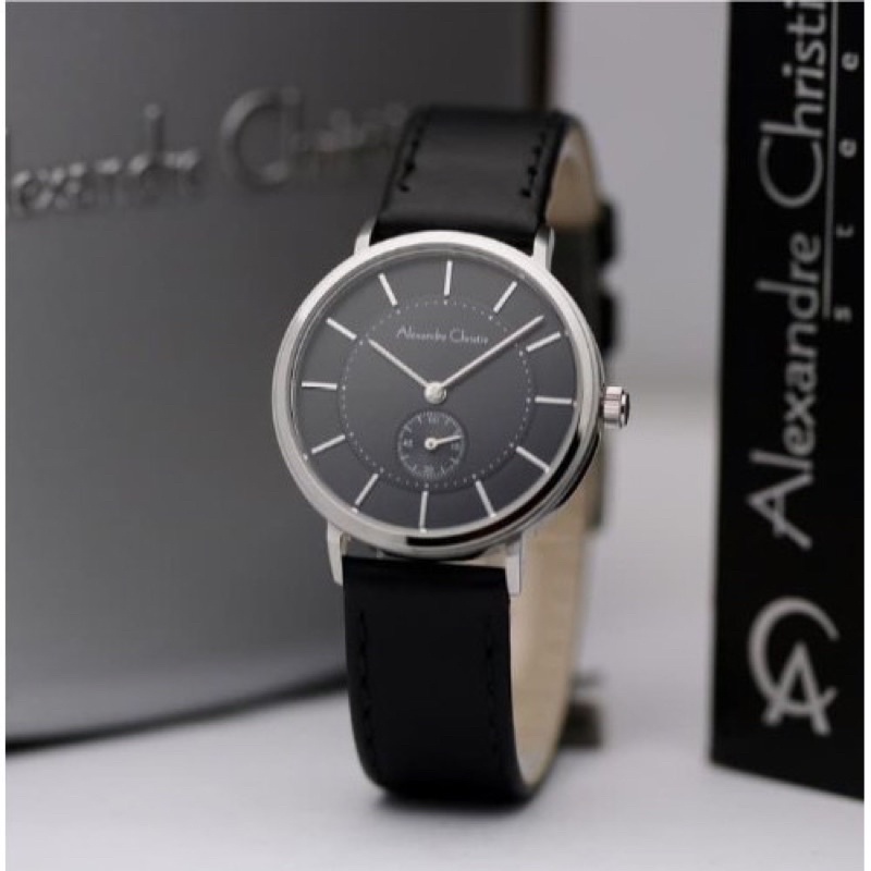 ALEXANDRE CHRISTIE AC 8493 WANITA SILVER BLACK LEATHER BLACK ORIGINAL