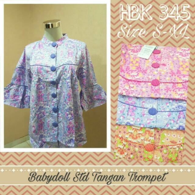BAJU ATASAN WANITA BLOUSE BABYDOLL TANGAN TERROMPET KATUN JEPANG