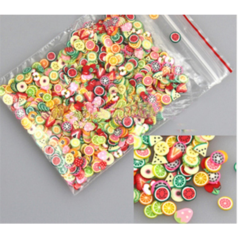 OLOEY Stiker Kuku 3D buah buahan Nail Art PROFESSIONAL ONLY lihat video demo Tips Filler Slime Fruit 1000pcs - WJ079A-C 3D Nail Art Fruit Slices Polymer Clay DIY Slice Decoration Smile Feather Nail Sticker Nail Jewelry