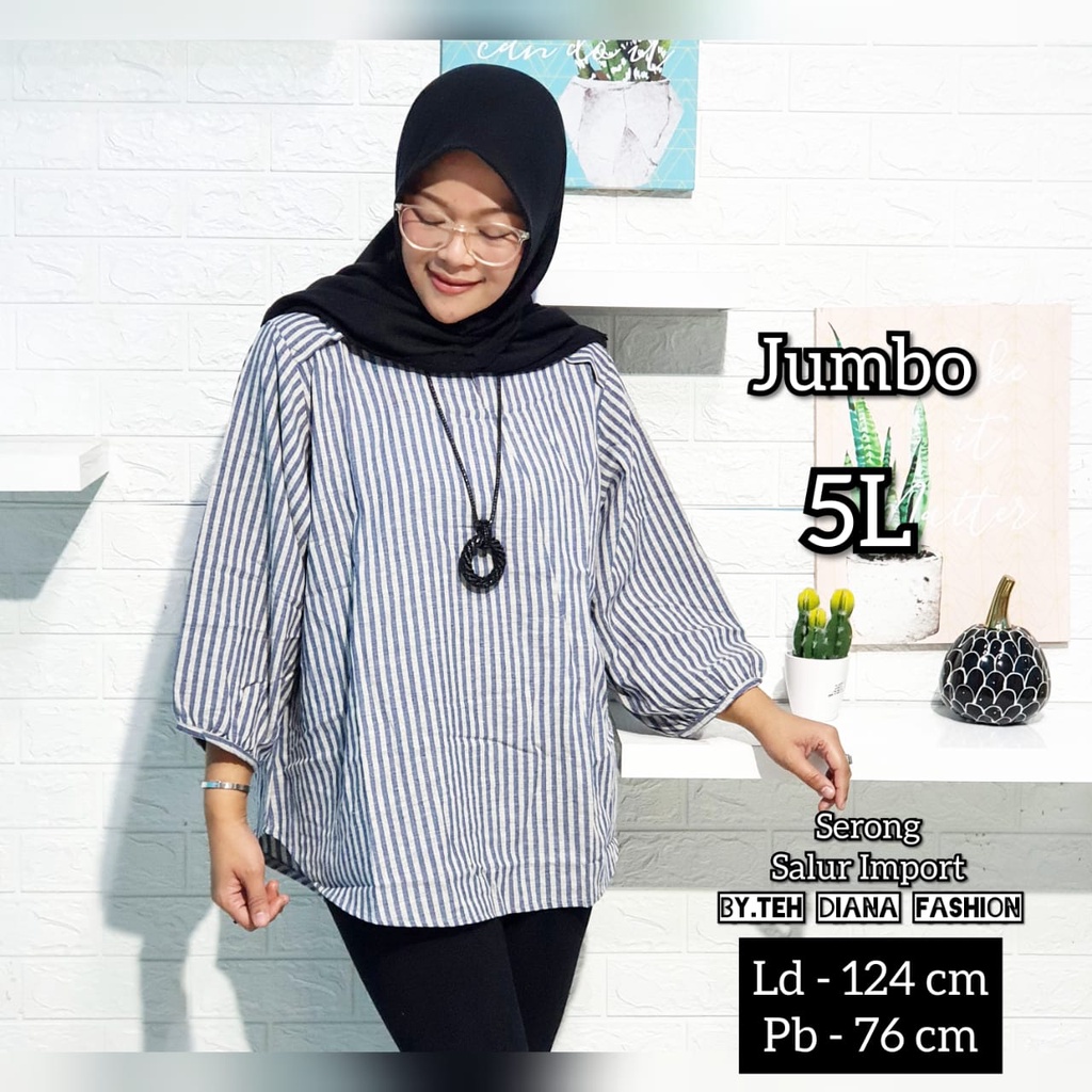 Atasan Wanita Jumbo / Blouse Wanita Jumbo / Baju Atasan Wanita Jumbo Serong Salur Import LD= 124 Cm-6