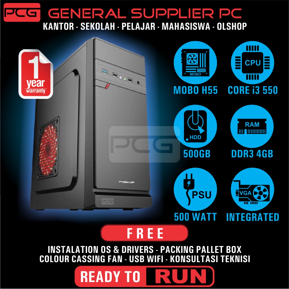 Komputer PC Rakitan Core i3 550 RAM 4gb HDD 500gb Belajar Online Sekolah Kuliah Zoom Webinar Olshop