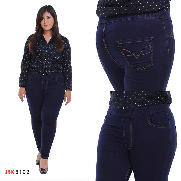4 Warna Legging Jeans Big Size Celana Panjang Wanita Jumbo Hitam Biru Dongker