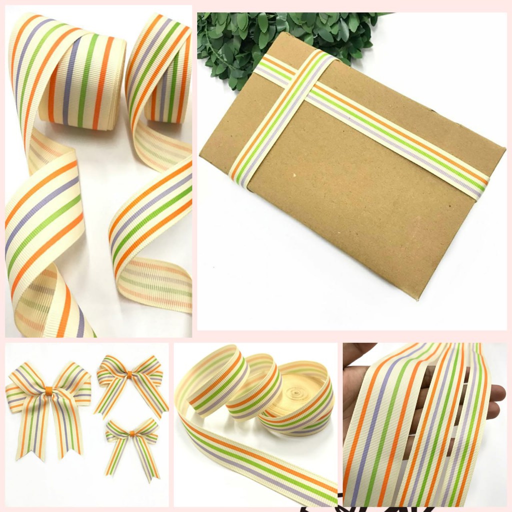 1 YARD - PITA KADO HAMPERS | PITA GROSGRAIN MOTIF SALUR | GARIS WARNA WARNI | 3 SIZE