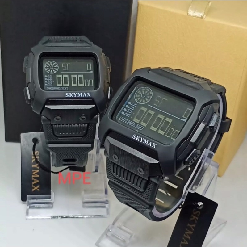 COD SKYMAX 1815 Jam Tangan Pria Cowok Digital Original SKYMAX 1815 Hitam Rubber 5cm Water Resist Ant