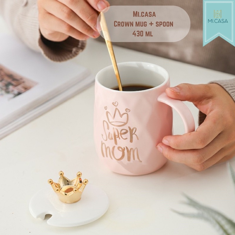

2Xbtygneal Sakha Snack ) Mi.Casa - Crown Mug + Spoon / Gift Mug Souvenir 430 Ml