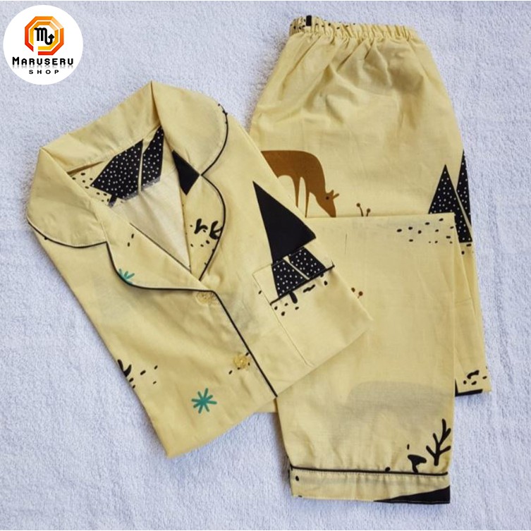 SHORT SLEEVE PIYAMA NATURE RAYON SET - DAILY SET WANITA MOTIF LENGAN PENDEK - HOMEY WEAR MURAH BARU