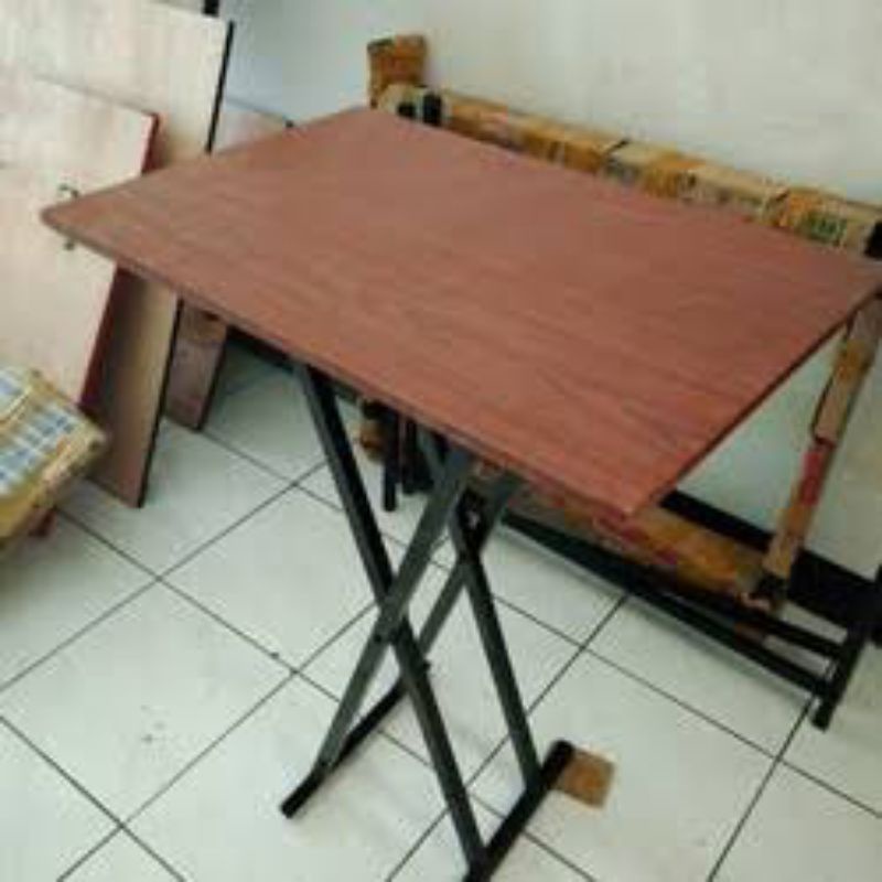meja lipat coklat serat hpl rangka besi