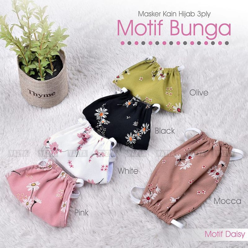 Masker Kain Hijab 3ply Motif Bunga