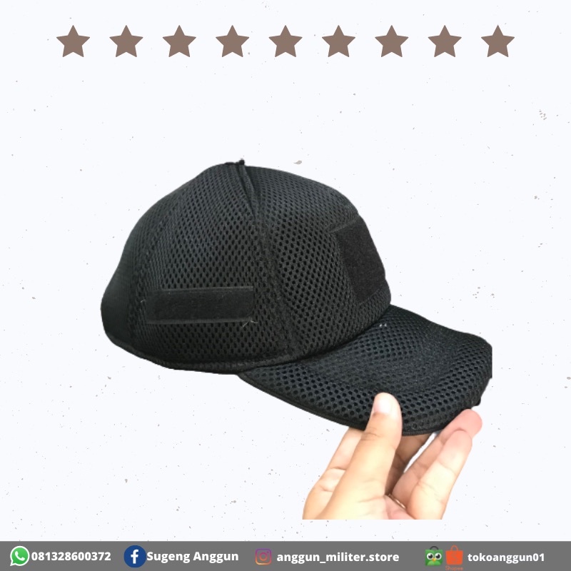 Topi Tactical Velcro Polos TNI  POLISI putih topi perekat Hitam Jaring