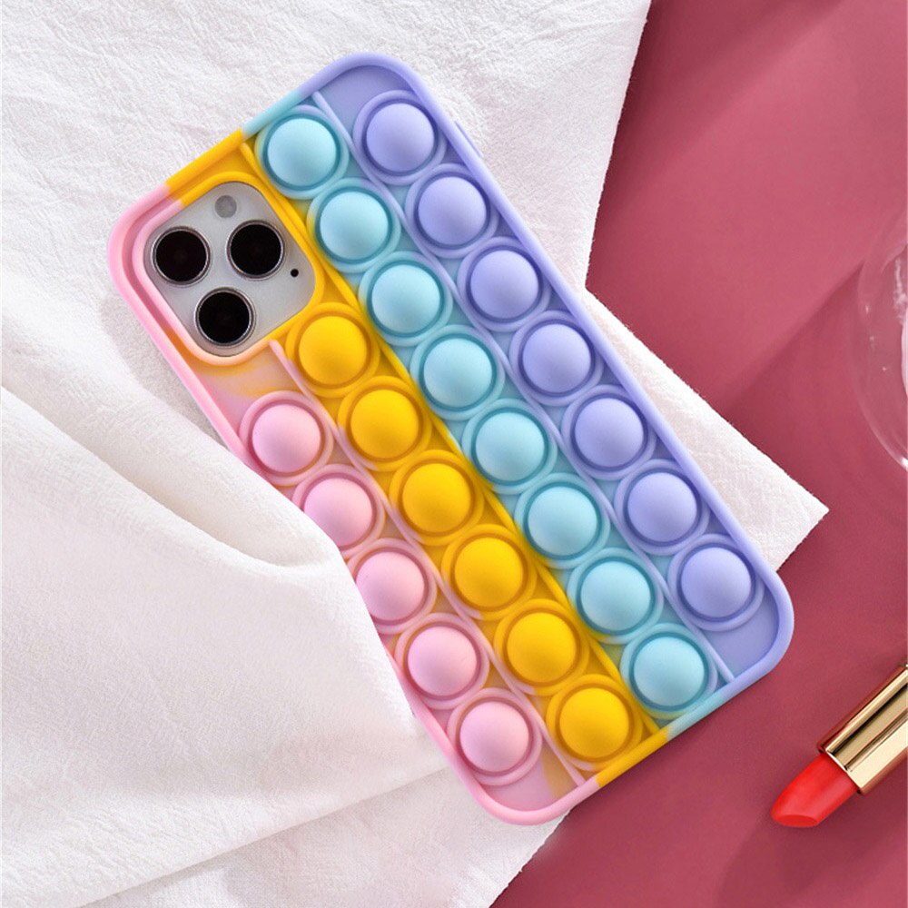 Pop Case for iPhone 12 Pro Max iPhone11 iPhone6 6s 7 8 Plus XS XR Rainbow Reliver Stress Push it Bubble Fidget Toys Phone Cover BY