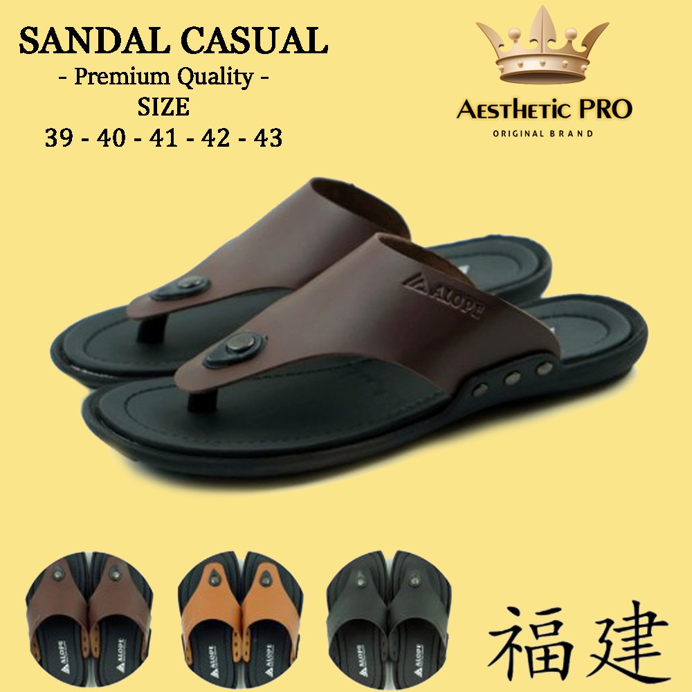 Sandal Original Aesthetic [H 16] Sendal Kulit Pria Keren Jepit Terlaris Termurah Model Casual Terbar