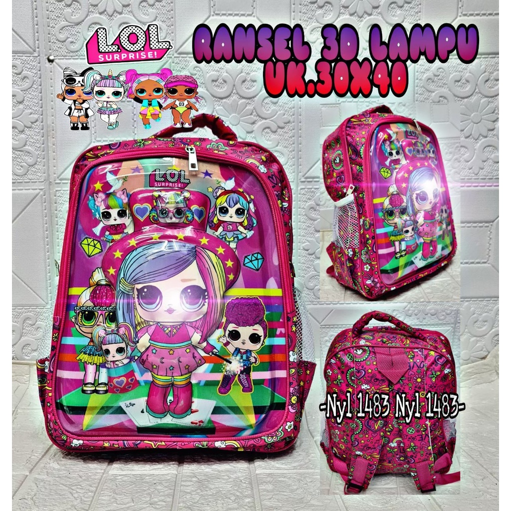 &quot;aurabagss&quot; - Tas Anak Tas Ransel Anak Motif Printing LOL LED &amp; BOBA Backpack Anak Perempuan Sekolah PAUD / TK / SD Baru 2023