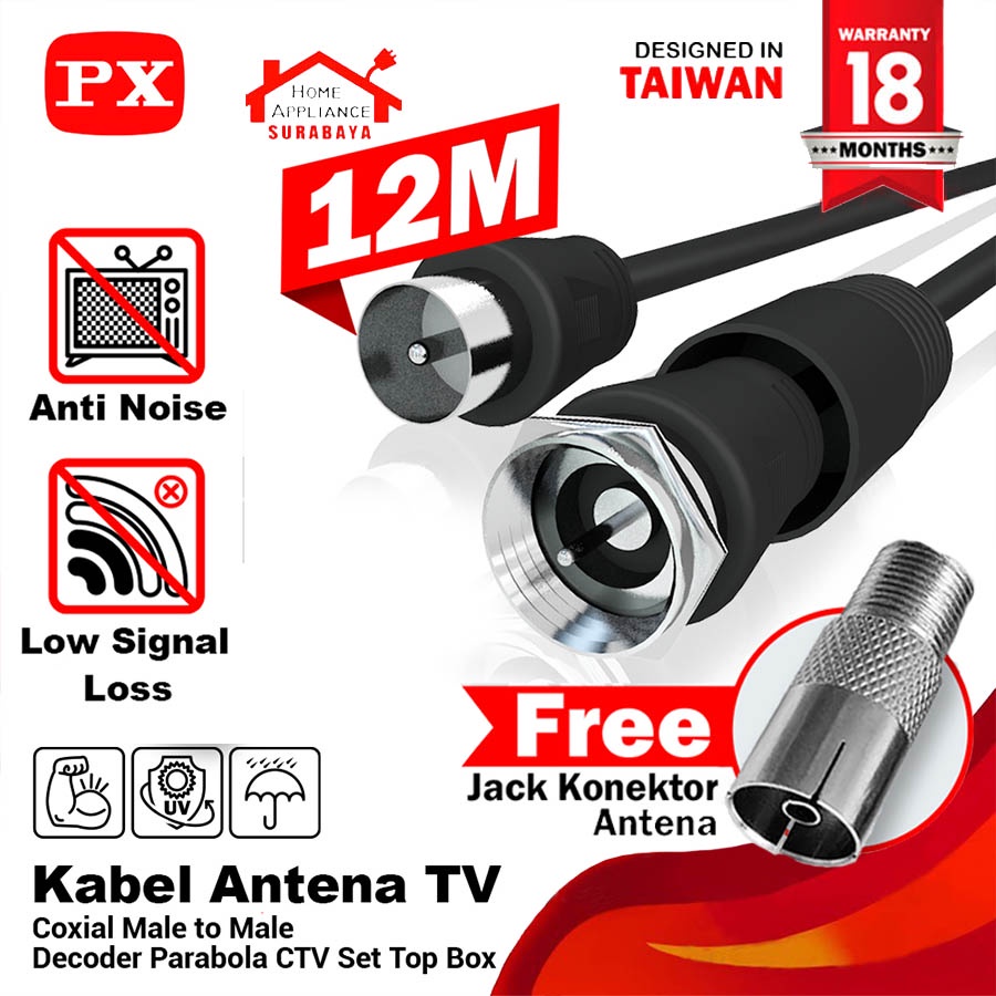 Kabel Antena Antenna TV Parabola CCTV PX 12M - 12 Meter Coaxial Cable Male To Male