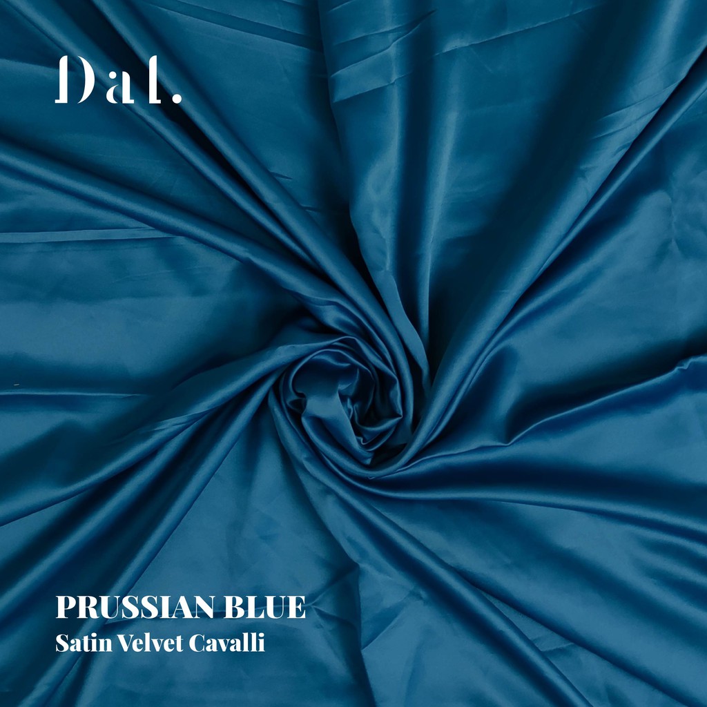 Jual 1/2 meter kain bahan satin velvet premium warna prussian blue biru