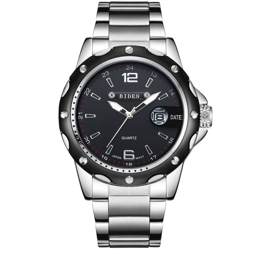 Biden 0012 Jam Tangan Pria Analog Tanggal Stainless Steel Band Calendar Quartz Watch Original Water Resistant 30 Meter