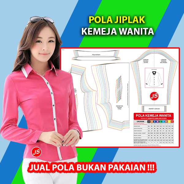 Pola Jiplak Kemeja Wanita Lengan Panjang [ Pola Baju Jamblang Studio ]
