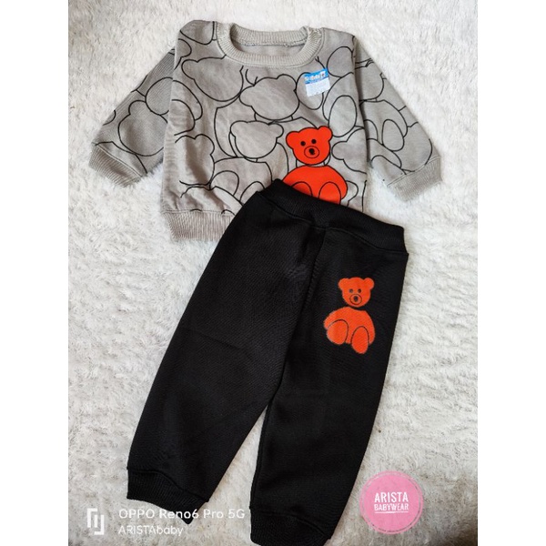 HB-Setelan bayi, atasan sweater celana joger motif beruang