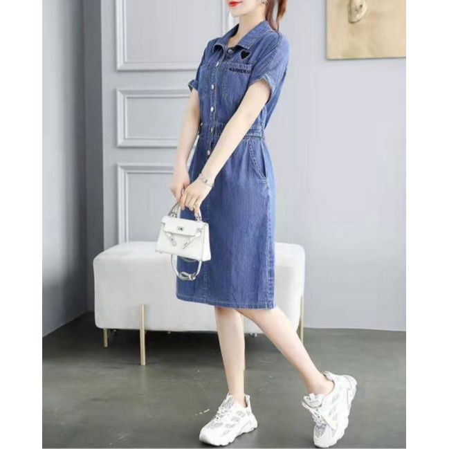 DRESS JEANS WANITA +BORDIR BELAKANG ADA KARET