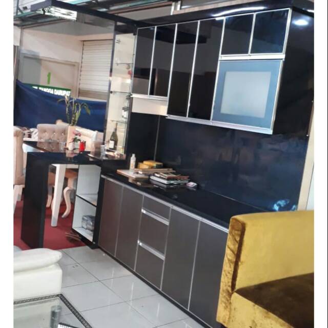 Kichen set hpl +kaca black mirror