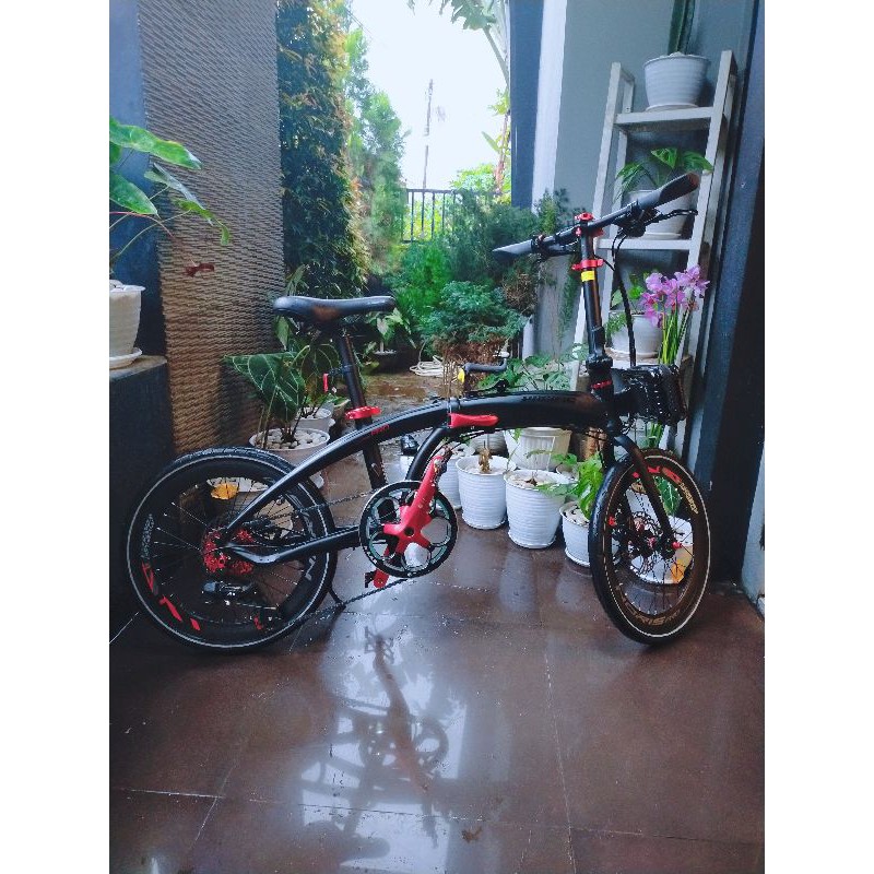 preloved sepeda lipat pacific noris pro 20" hitam merah
