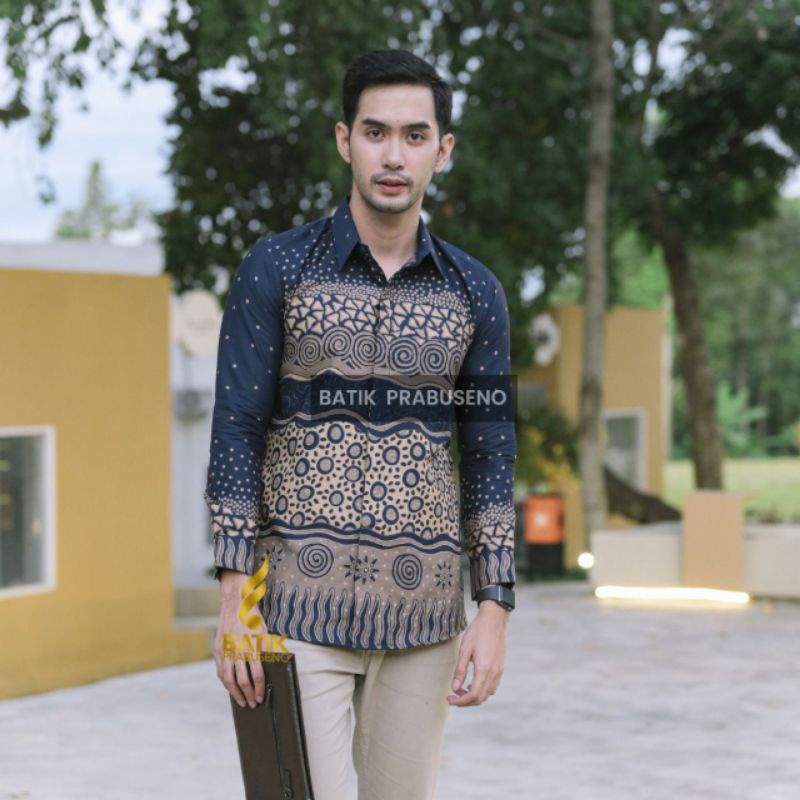 NOVA NAVI KEMEJA BATIK PRIA LENGAN PANJANG SLIM FIT FULL FURING ELEGAN EKSLUSIF ETNIK BATIK PRABUSEN