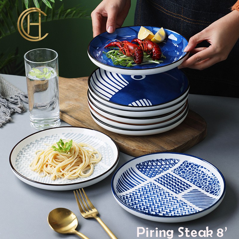 piring keramik makan bulat steak dan biasa 8 inch design jepang korea bisa untuk oven panggang-6