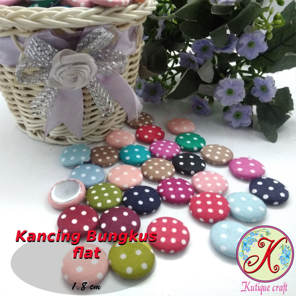 Kancing Bungkus Flat 1,8cm Polka per 100 pcs