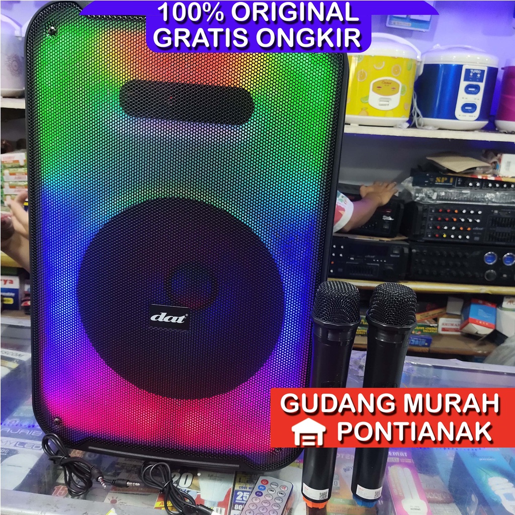 Speaker Bluethoot DAT 12&quot; PENUH WARNA LED BERGERAK Bonus 2 Mic Wireless ukuran 12inch Troly DT 1215 COLOR FULL