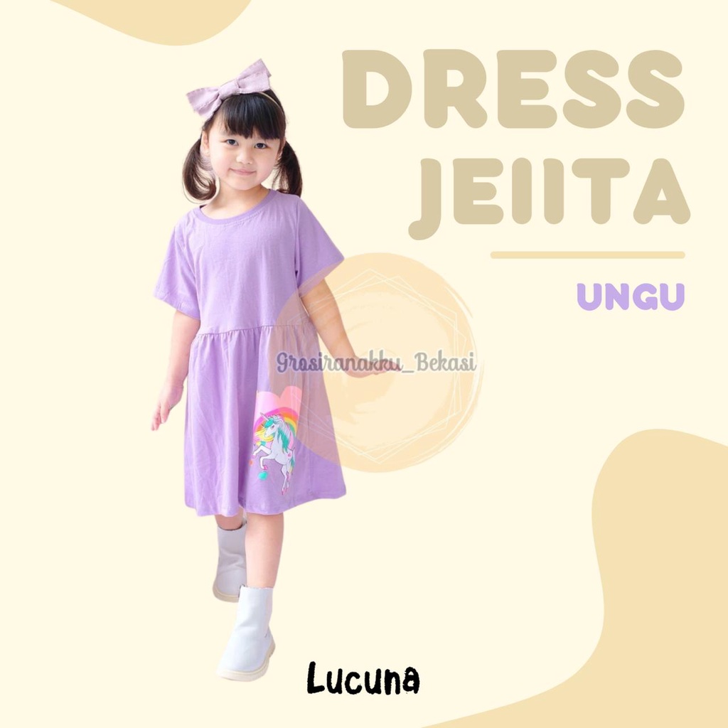 Dress Anak Jelita Lucuna Warna Ungu 1-5tahun