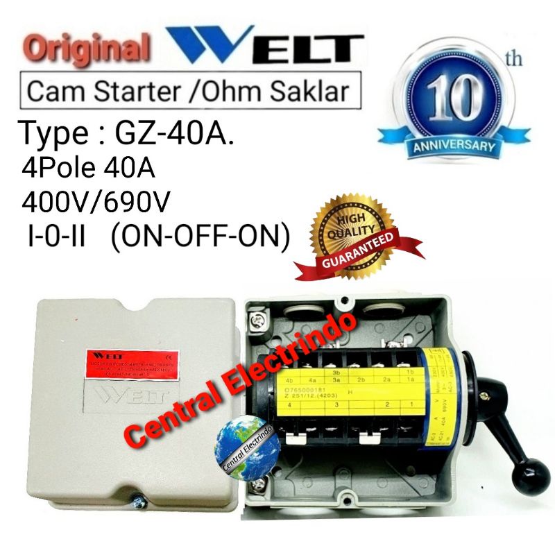 Cam Starter Ohm Saklar 4P GZ-40A 8800Watt I-0-II (ON-OFF-ON) WELT.