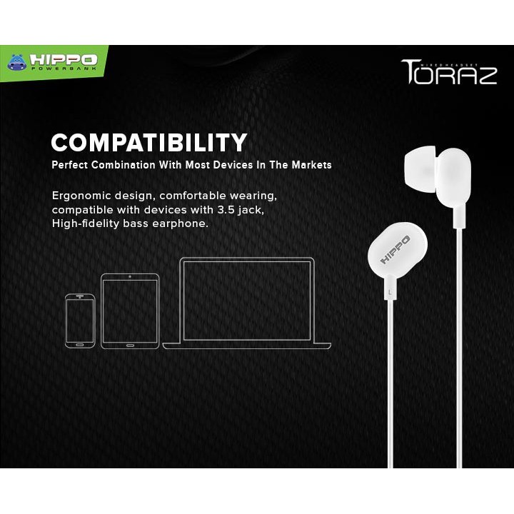 Hippo Earphone Toraz Super Bass Jack 3.5mm Wired Handsfree Android Original Earbuds Headset