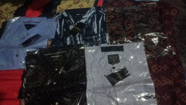 [gridline - Ls032 Light Brown & Brown] Kemeja Batik Pria Katun Lengan Panjang Slimfit