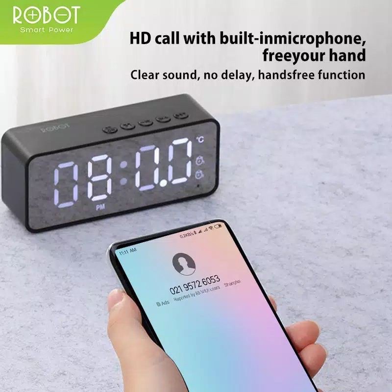 ROBOT Speaker Bluetooth RB150 Stereo LED Display Alarm Clock With FM Radio Garansi Original Resmi