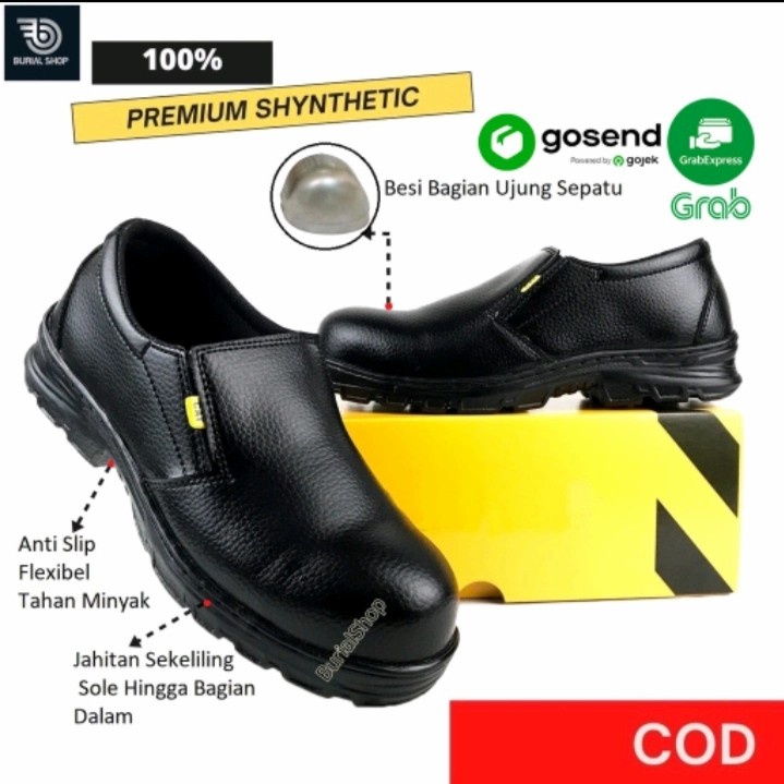 Sepatu Safety Slip On Septi Pria Ujung besi Septy Slop Selop Kerja kulit jeruk ready 36-45