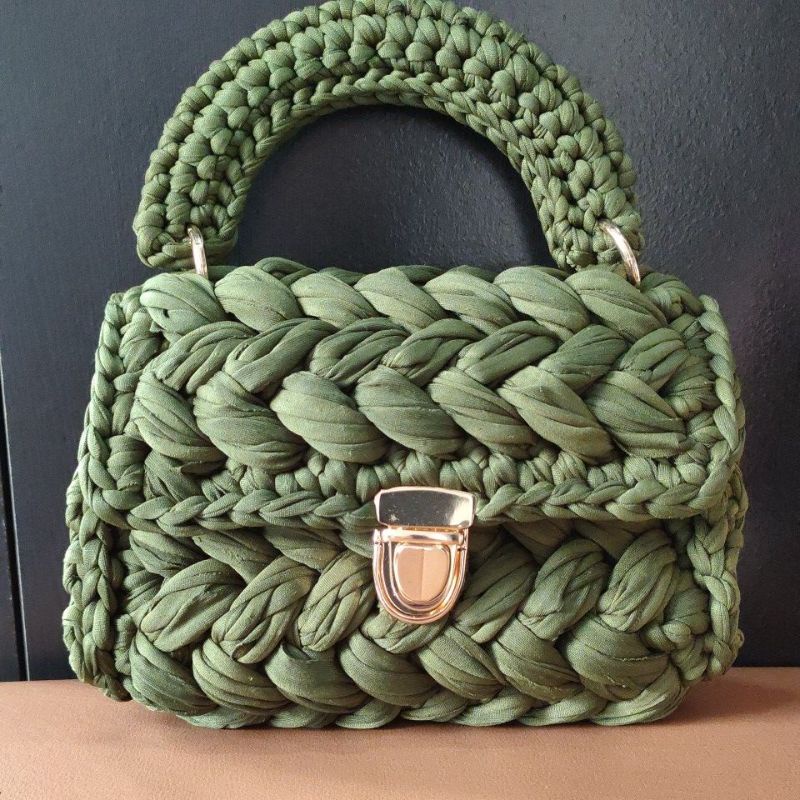 tas rajut tshirt yarn warna hijau pupus